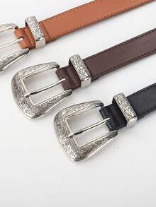 1入歐美風格復古黑色別針扣腰帶,時尚百搭pu材質腰帶適合日常穿著