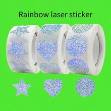 500pcs/roll Laser Holographic Star Stickers For Gift Wrapping And Rewarding Kids - Beige - View 4