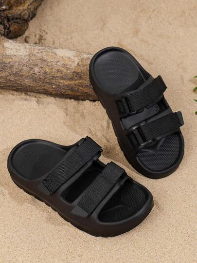 1 Pair Kids' Plain Color EVA Hook And Loop Easy Slip-On Flat Sandals, Simple Design For Outdoor/Beach Wear, Spring/Summer