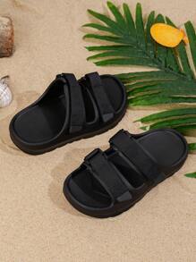 1 Pair Kids' Plain Color EVA Hook And Loop Easy Slip-On Flat Sandals, Simple Design For Outdoor/Beach Wear, Spring/Summer