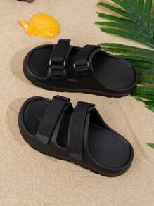1 Pair Kids' Plain Color EVA Hook And Loop Easy Slip-On Flat Sandals, Simple Design For Outdoor/Beach Wear, Spring/Summer