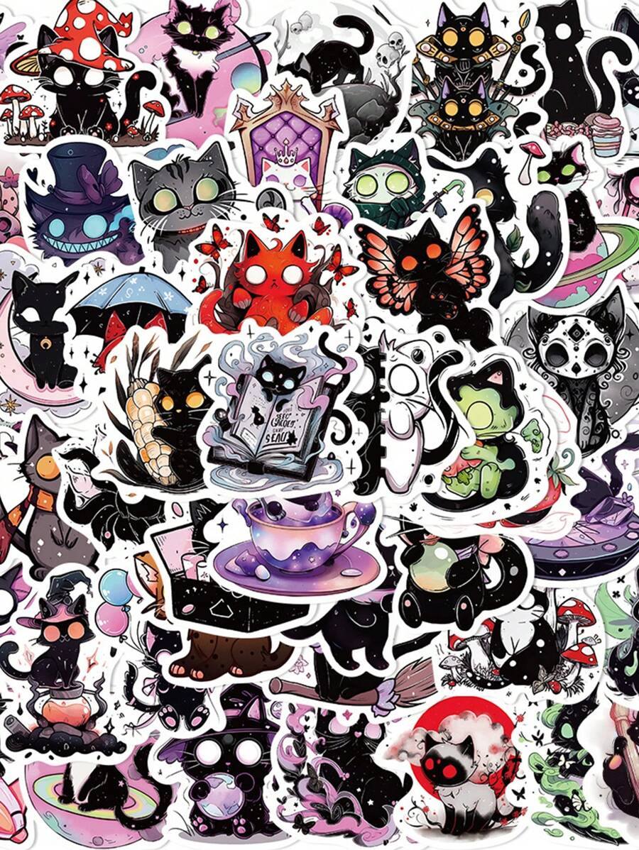 50入組卡通驚嚇貓貼紙,適用於行李箱,吉他,筆記本,diy裝飾