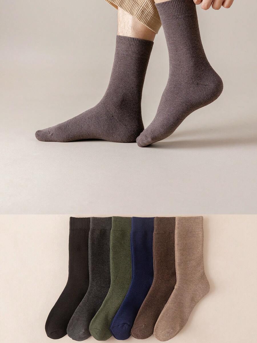 6pairs Men's Thick Regular Mid-calf Socks, Basic Style - Multicolor - View 1