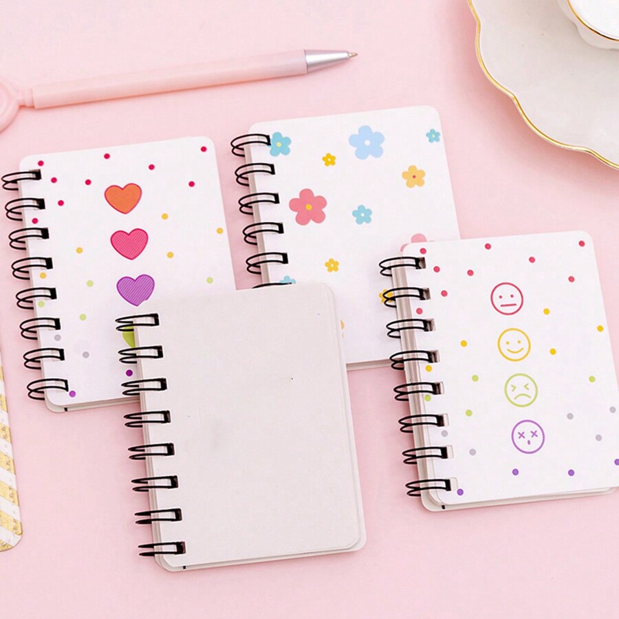 Floral Pattern Side Flip Spiral Notebook, Mini Portable Looseleaf