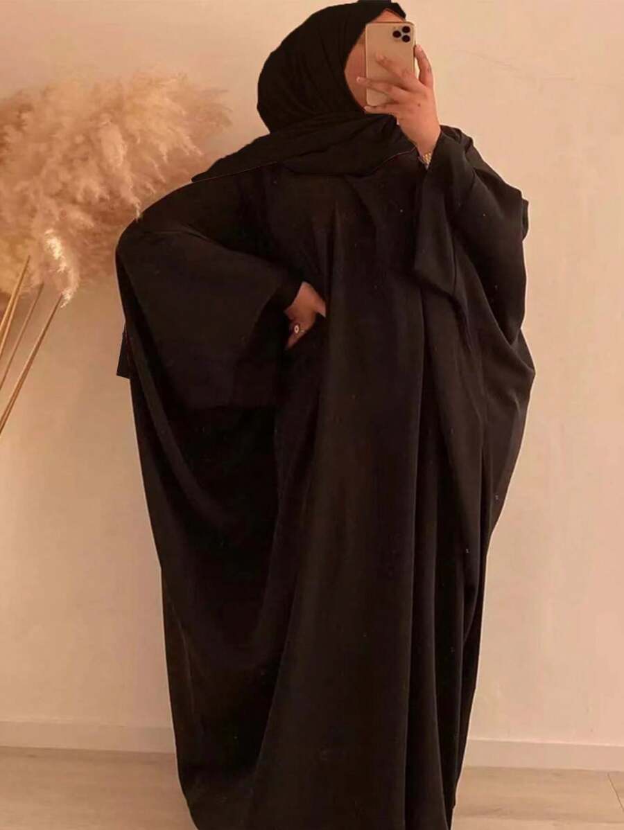1 pieza Abaya de mujer de manga de murciélago larga y holgada, cómoda, adecuada para uso diario, todas las estaciones, sin pañuelo de cabeza, playa, vacaciones