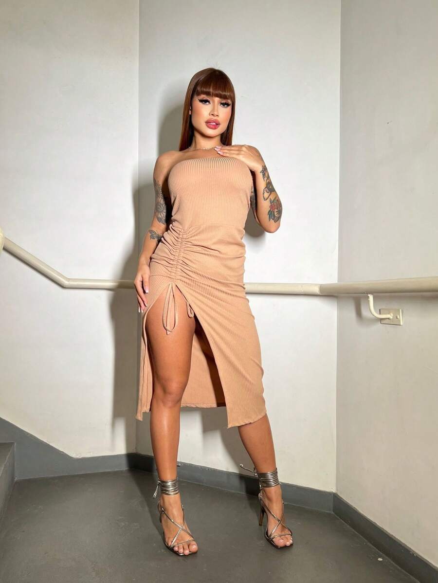 Women Dresses - 卡其色 - 查看 1