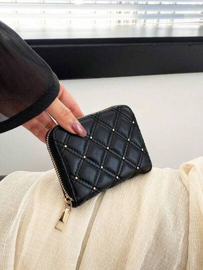 1 件缝线装饰 PU 皮革便携式拉链钱包时尚长款设计适合日常使用约会和礼物女士钱包钱包小钱包