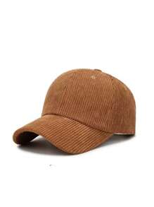 1pc Unisex Solid Color Corduroy Baseball Cap, Autumn & Winter Windproof And Uv Protection - Coffee Brown - View 1