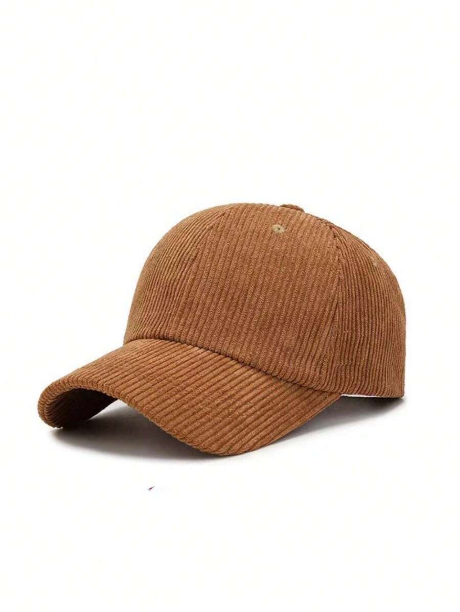 1pc Unisex Solid Color Corduroy Baseball Cap, Autumn & Winter Windproof And Uv Protection - Coffee Brown - View 1