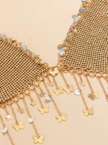 1pc Gorgeous And Shiny Butterfly Sequined Rainbow Rhinestone Fringe Bikini Body Chain, Perfect For Ladies' Festivals, Nightclub Parties And Celebrations.