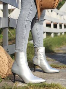 Damski Jesień/zima Moda Szpic Sztylet Obcas Boczny zamek błyskawiczny Rozciągliwy Buty do kostki - Srebro - Zobacz 3