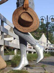 Damski Jesień/zima Moda Szpic Sztylet Obcas Boczny zamek błyskawiczny Rozciągliwy Buty do kostki - Srebro - Zobacz 5