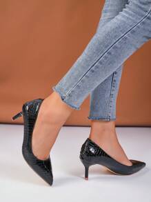 尖頭高跟鞋黑色高跟鞋,OL工作宴會鞋,7cm細跟跟,發亮的磨砂設計,女性鞋 - 黑色 - 查看 5