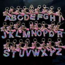 1入閃亮樹脂首字母蝴蝶結鑰匙扣女性,適用於鑰匙/包的時尚配飾 - 粉色 - 查看 2