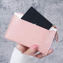 Women's Zipper Short Wallet Crocodile Pattern Multi-Card Holder Coin Purse Credit Card Wallet - Blue - View 5