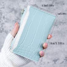 Women's Zipper Short Wallet Crocodile Pattern Multi-Card Holder Coin Purse Credit Card Wallet - Blue - View 8