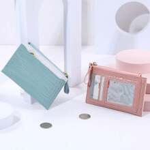 Women's Zipper Short Wallet Crocodile Pattern Multi-Card Holder Coin Purse Credit Card Wallet - Blue - View 4