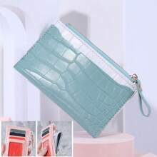 Women's Zipper Short Wallet Crocodile Pattern Multi-Card Holder Coin Purse Credit Card Wallet - Blue - View 1