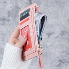 Women's Zipper Short Wallet Crocodile Pattern Multi-Card Holder Coin Purse Credit Card Wallet - Blue - View 7