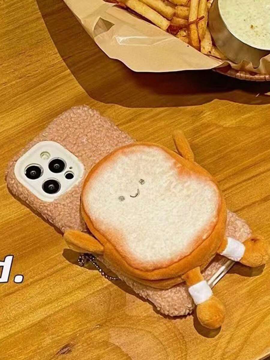 1個吐司形狀的毛絨手提包&防摔硅膠手機殼,適用於蘋果14 Plus和iphone 11 - 彩色 - 查看 1