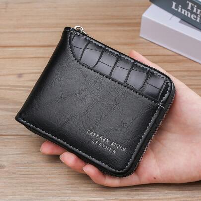 1 件新款男士鳄鱼纹 PU 皮革多功能拉链短钱包时尚休闲礼物商务休闲男士钱包钱夹小钱包男士钱包真皮