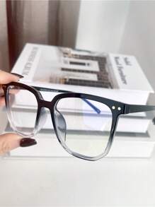 1pc女時尚黑框大框眼鏡男大臉瘦身網紅同款眼鏡框時尚平光鏡女 - 黑色 - 查看 3