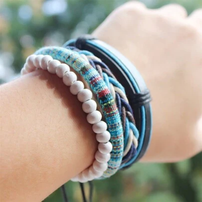 4入組波希米亞風格多彩手工編織手鐲,多用途配件,適用於男女日常佩戴的精美時尚禮物