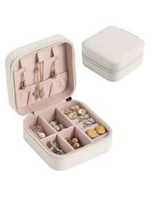 Portable Jewelry Box Organizer Mini Jewelry Box For Women - Beige - View 2
