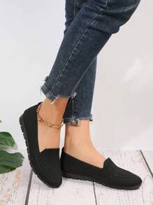 Damskie czarne modne i wygodne płaskie buty na co dzień - Czarne - Zobacz 3