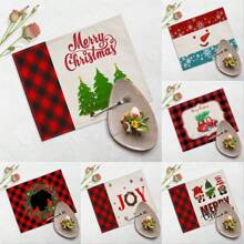 1入聖誕節42x32cm麻棉製檯墊和杯墊,餐廳、餐桌裝飾、隔熱墊,適用於西式料理 - 彩色 - 查看 1