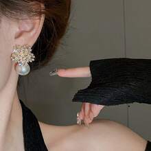 1對鍍金鋅合金白銀耳環,女士派對配件