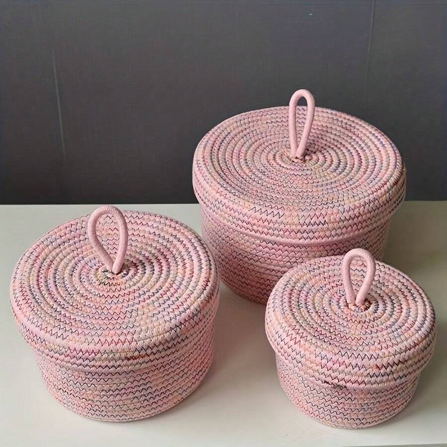 Cesta De Almacenamiento Rosa Con Tapa - Rosa - Ver 1