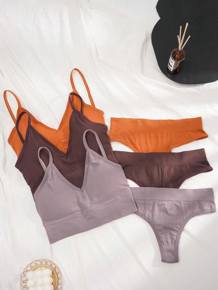 3pcs/set Bra And Panties Set - Brown - View 1