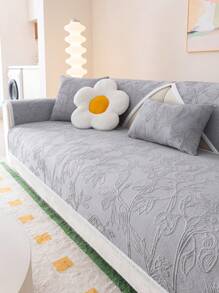 1pc Universal Season Simple Modern Seat Cushion With Plant Pattern Sofa Slipcover - Grey - View 2