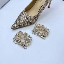 Detachable Metal Flower & Rhinestone Decor Shoe Decoration, Shoe Clip, Summer Style - Gold - View 3