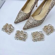 Detachable Metal Flower & Rhinestone Decor Shoe Decoration, Shoe Clip, Summer Style - Gold - View 4
