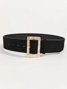 1条女士手工奢华优雅金色D形环扣PU皮革休闲简约腰带，适合搭配连衣裙、T恤、外套，是日常、办公、通勤、节日礼物的时尚配饰。