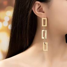 1pair European & American Simple & Fashionable Geometric Square Shaped Long Earrings Suitable For Women's Daily Wear - Yellow Gold - View 7