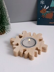 1入組北歐風格聖誕節木製雪花裝飾桌面燭台 - 杏色 - 查看 2