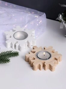 1入組北歐風格聖誕節木製雪花裝飾桌面燭台 - 杏色 - 查看 3