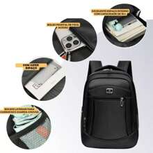 Mochila Bolsa Mala Reforçada Notebook Impermeável S/Cabo Unisex - Preto - Visão 5