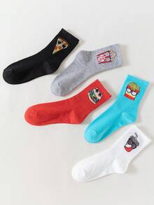 5雙女士甜美涼爽的薯條和漢堡印花短襪