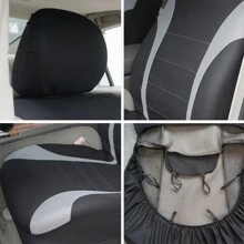9件套女士布艺汽车座椅套，兼容安全气囊，保护座椅垫，防污时尚，全新设计，全套汽车座椅套 - 灰色 - 查看 3