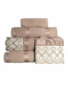 Jogo de Banho Bordado Luxo Noblesse 5 Peças Barrado Richilieu - Bege - Visão 1