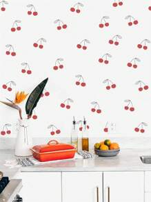 1入紅色櫻桃自粘防水pvc牆貼,可愛可拆式diy家居牆壁裝飾,適用於女孩臥室、宿舍、兒童房、浴室 - 紅色 - 查看 1
