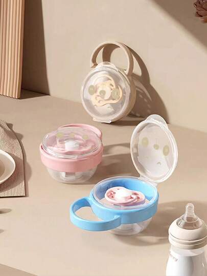 1pc Set Panda Pattern Cartoon Baby Transparent PP Dust-Proof Box/Pacifier Clip/Dust-Proof Box Pacifier Clip Set, Exquisite Portable Storage, Independent Placement Storage Box With Hanging Hook, Baby Hygiene. Note: Storage Box/Pacifier Clip/Set Need To Be Selected, Color Random, Pacifier Not Included