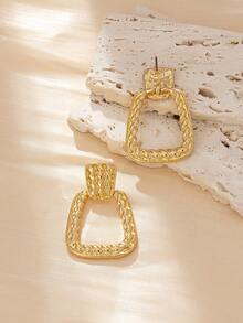 1pair Simple & Fashionable & Versatile Geometric Rectangle Design Earrings For Women, Suitable For European And American Holiday Parties - Yellow Gold - View 3