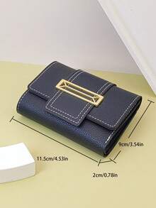 MINGYOU 男女通用短款钱包，搭扣折叠多功能钱包，拉链零钱包，休闲个性时尚简约 - 黑色 - 查看 8