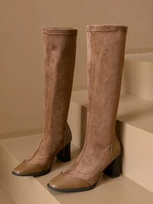 2023 Mùa Thu /đông Phong cách Đàn hồi Gầy Vượt lên đầu gối Cao gót Giày ống Đối với phụ nữ , Co giãn Bốt Cưỡi  Đối với Con người - màu nâu - Xem 5