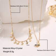 1 件多層蝴蝶吊墜疊戴項鍊復古金色合金雙層鎖骨鏈 - 彩色 - 查看 4